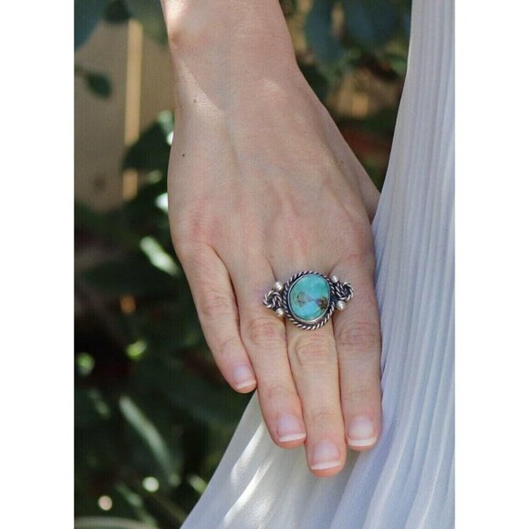 Sterling Silver Turquoise Ring Size 5 3/4 - Picture 2 of 8